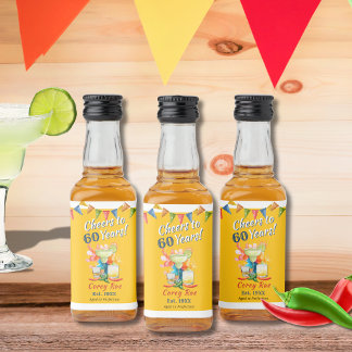 Custom 60th Birthday Margarita Tequila Fiesta Liquor Bottle Label