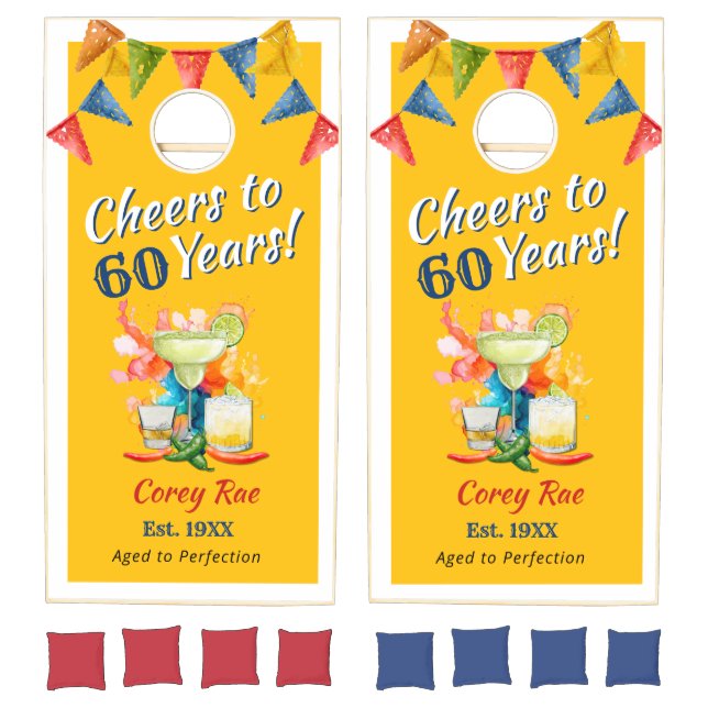 Custom 60th Birthday Mexican Fiesta Themed Cornhole Set (Set)
