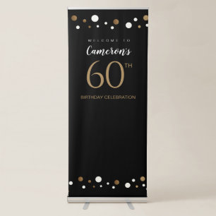 Custom 60th birthday party gold black retractable banner