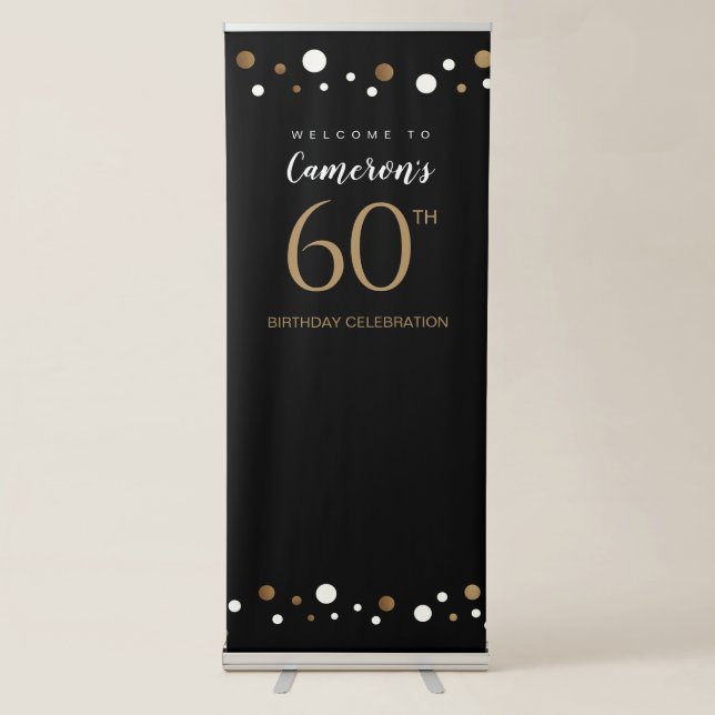 Custom 60th birthday party gold black retractable banner (Front)