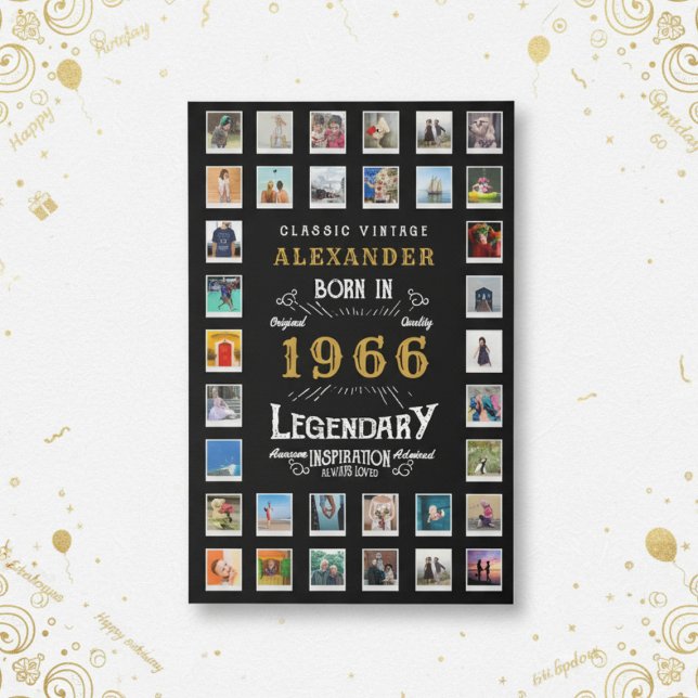 Custom 60th Birthday Photo Collage Family Memories Faux Canvas Print (60th birthday photo template faux canvas on a white and gold background.)