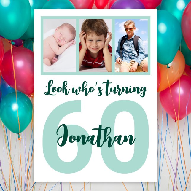 Custom 60th Birthday Script For Him Photo Collage Invitation (Creator Uploaded)