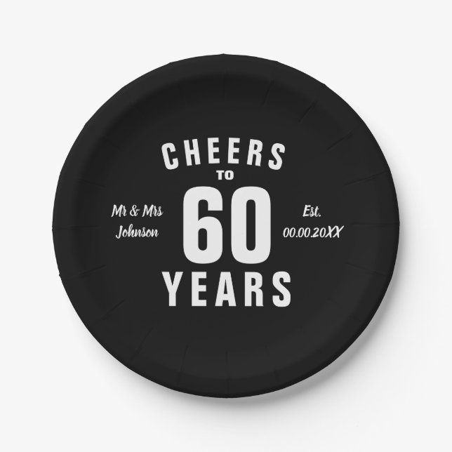 Custom 60th wedding anniversary party paper plates (Front)