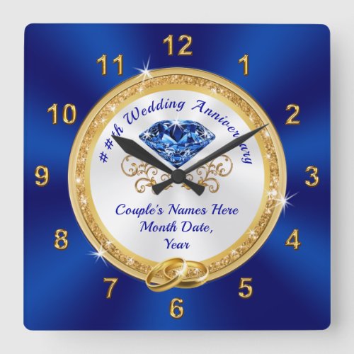 Custom 65th or 45th Wedding Anniversary Gift Ideas Square Wall Clock