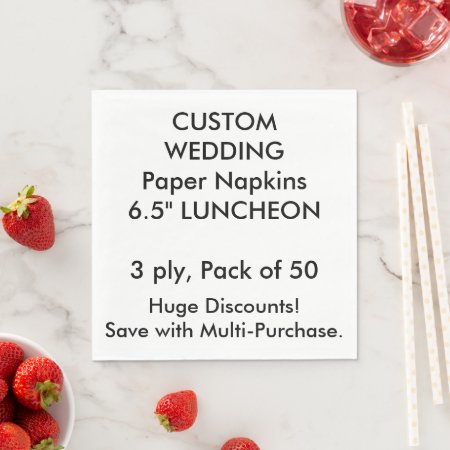Custom 6.5" Luncheon Wedding Paper Napkins