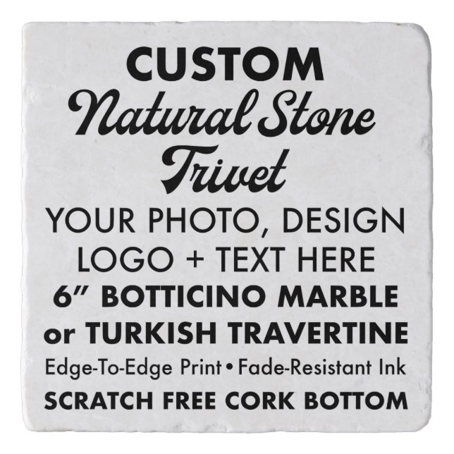 Custom 6" Botticino Marble Natural Stone Trivet (Front)