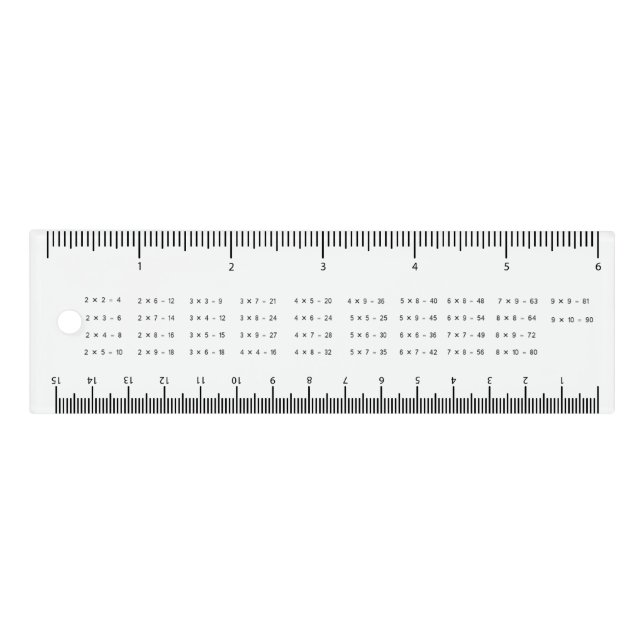 Custom 6 inch Ruler and Multiplication Tables (Front)