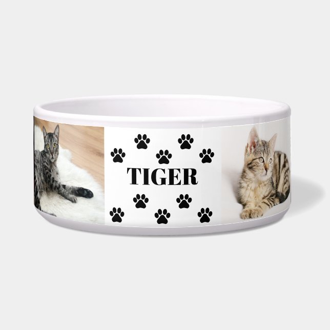 Custom 6 Pet Photo Collage Cat Name Bowl (Front)