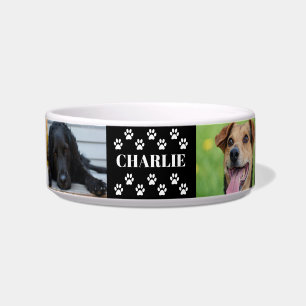 Custom 6 Pet Photo Collage Dog Name black Bowl