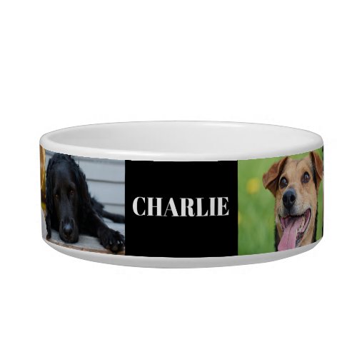 Custom 6 Pet Photo Collage Dog Name Black Bowl
