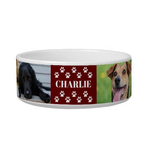 Custom 6 Pet Photo Collage Dog Name  Bowl