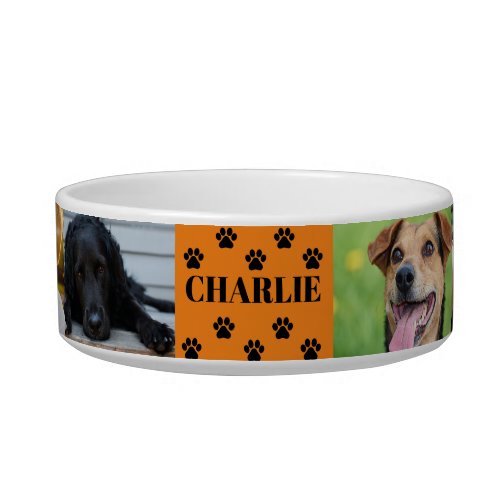 Custom 6 Pet Photo Collage Dog Name Bowl