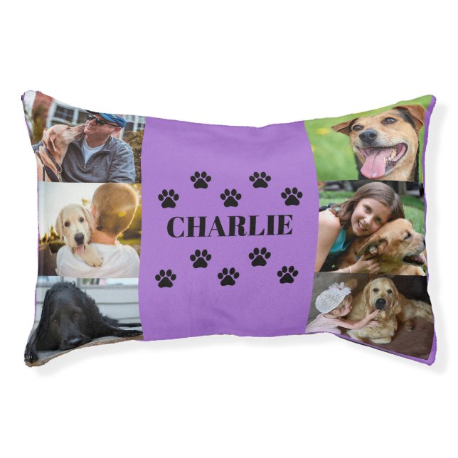 Custom 6 Pet Photo Collage Dog Name Personalized Bed (Front)