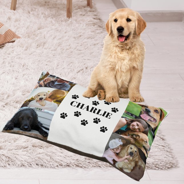 Custom 6 Pet Photo Collage Dog Name Personalized Pet Bed (Creator Uploaded)