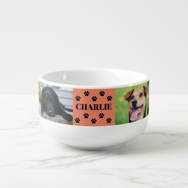 Custom 6 Pet Photo Collage Dog Name Soup Mug (Front)