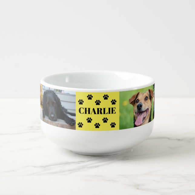 Custom 6 Pet Photo Collage Dog Name Soup Mug (Front)
