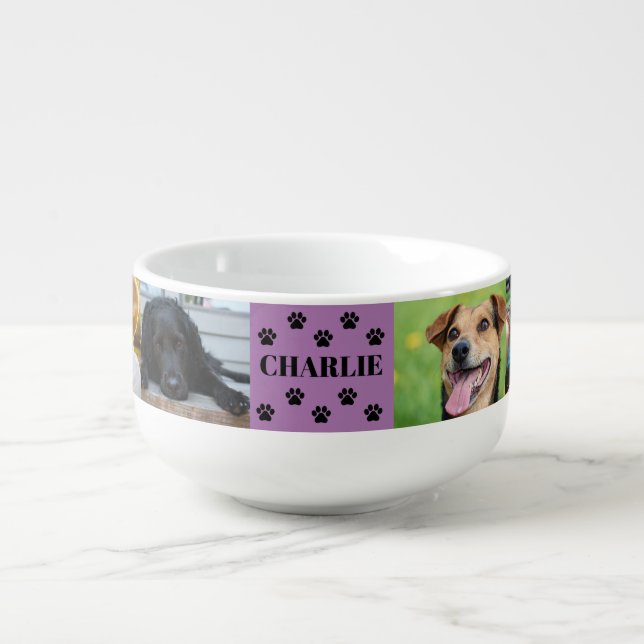 Custom 6 Pet Photo Collage Dog Name Soup Mug (Front)
