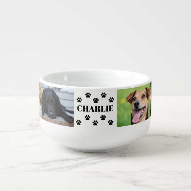 Custom 6 Pet Photo Collage Dog Name Soup Mug (Front)