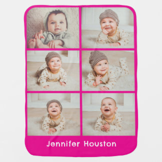 Custom 6 Photo and Name Pink Baby Blanket