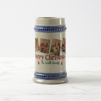 Custom 6 Photo Christmas Beer Stein with Text Gift
