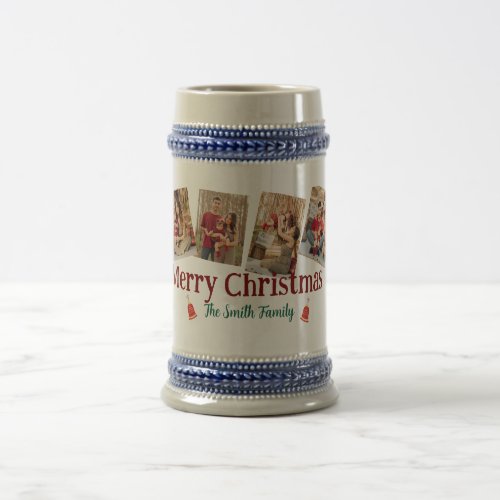 Custom 6 Photo Christmas Beer Stein with Text Gift