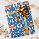 Custom 6 Photo Christmas Trees Blue Wrapping Paper<br><div class="desc">Make your Christmas gift extra special with this photo collage wrapping paper! Six photos for you to replace with your own family friends or pets! A stylish holiday design featuring festive trees, snowflakes and stars. Premium quality paper, available with a matte or glossy finish. Colors: blue, white and gold color....</div>
