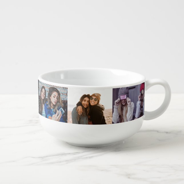 Custom 6 Photo Collage Best Friends Forever Soup Mug (Left)