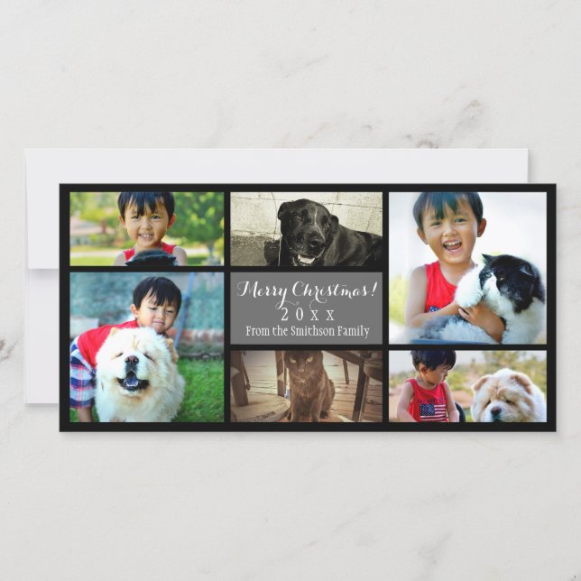 Custom 6 Photo Collage Christmas Gray Holiday Card (Front)