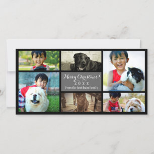 Custom 6 Photo Collage Christmas Gray Holiday Card