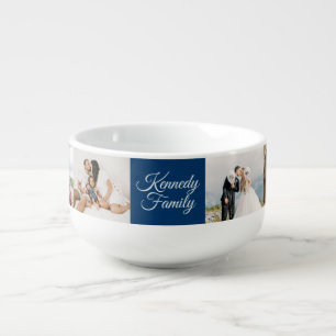 Custom 6 Photo Collage & Family Name navy Soup Mug