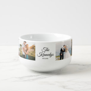 Custom 6 Photo Collage & Family Name white Soup Mug