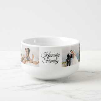Custom 6 Photo Collage & Family Name white Soup Mug