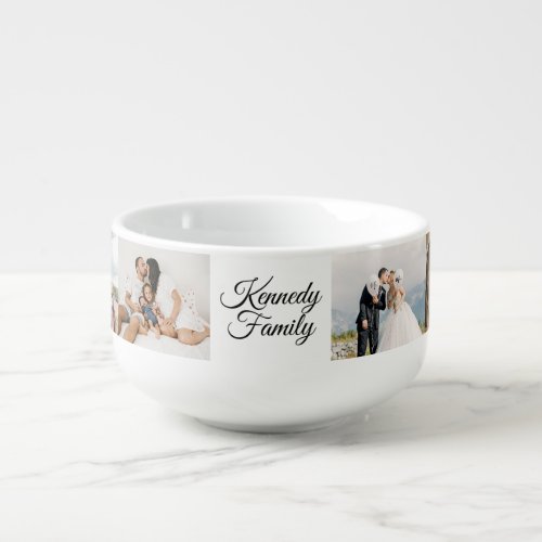 Custom 6 Photo Collage  Family Name white Soup Mug