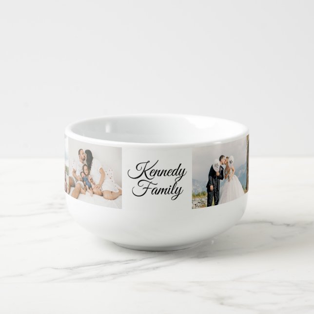 Custom 6 Photo Collage & Family Name white Soup Mug (Front)