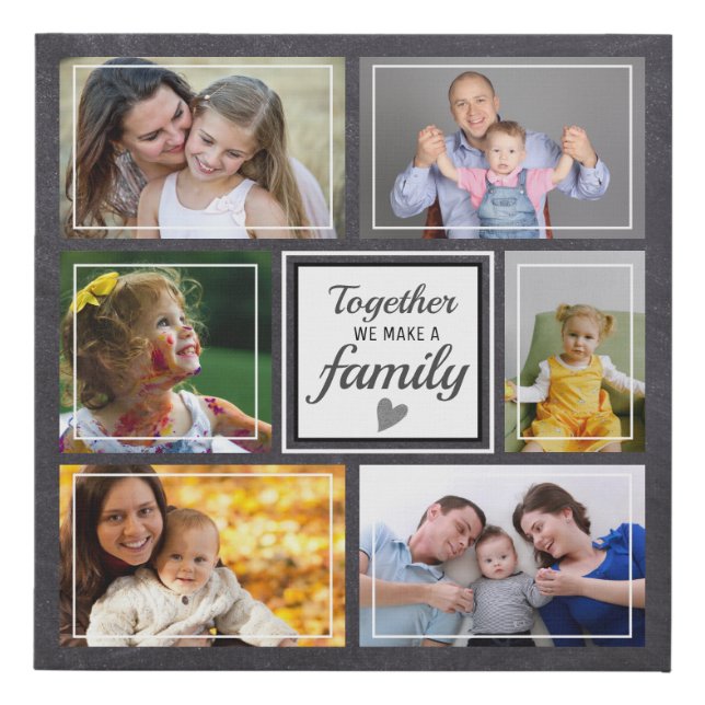 Custom 6 Photo Collage Family Quote Chalkboard Faux Canvas Print (Front)
