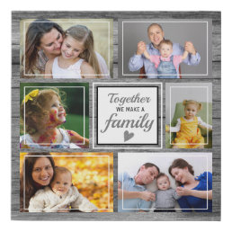 Custom 6 Photo Collage Family Quote Gray Wood Faux Canvas Print