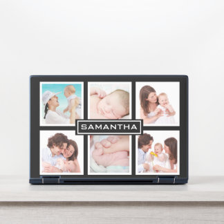 Custom 6 Photo Collage Personalised Black HP Laptop Skin