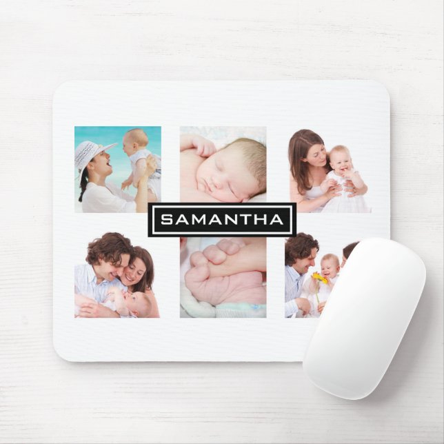 Custom 6 Photo Collage Personalised White Mouse Pad (With Mouse)