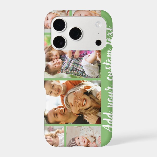 Custom 6 Photo Collage Script Text Light Green Iphone Case (Back)