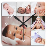 Custom 6 Photo Collage Template Square Wall Clock