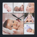 Custom 6 Photo Collage Template Square Wall Clock<br><div class="desc">Create your own personalized photo clock with easy to customize 6 photo collage template .</div>