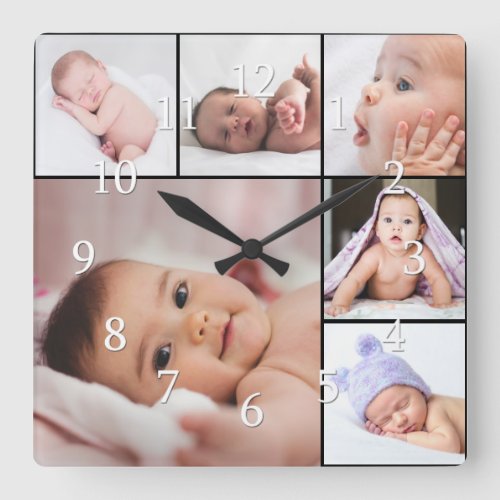 Custom 6 Photo Collage Template Square Wall Clock