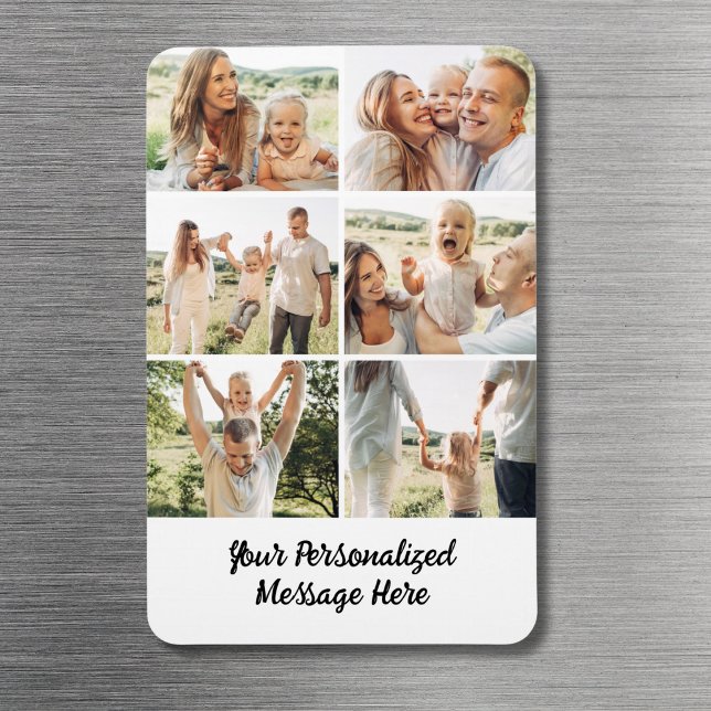 Custom 6 Photo Collage Text Message Modern Simple  Magnet (Creator Uploaded)