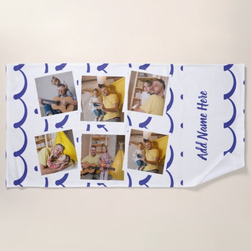 Custom 6 photo frames with personalized text beach towel