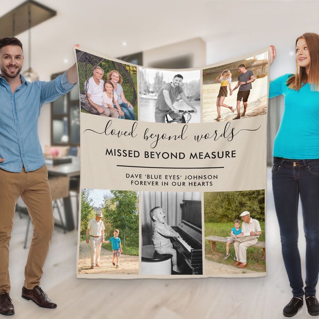 Custom 6 Photo Loved Beyond Words Beige Fleece Blanket (Creator Uploaded)