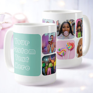 Custom 6 Photo Modern Retro Green Besties Coffee Mug