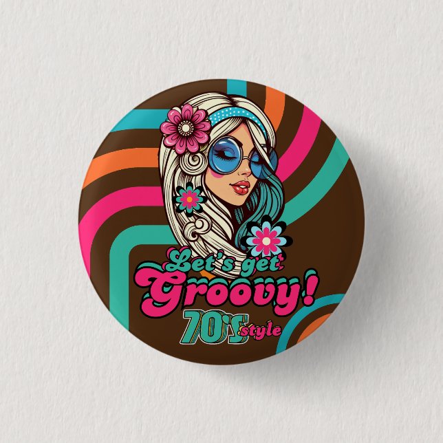 Custom 70's Retro Disco Birthday Boogie Groovy  Button (Front)