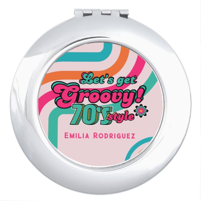Custom 70's Retro Disco Birthday Boogie Groovy  Compact Mirror (Front)
