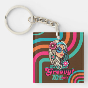 Custom 70's Retro Disco Birthday Boogie Groovy  Keychain
