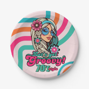 Custom 70's Retro Disco Birthday Boogie Groovy Paper Plates
